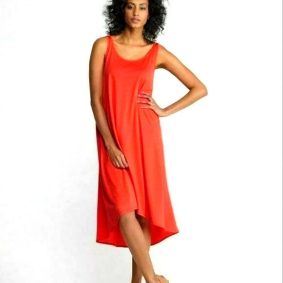 Eileen Fisher Dresses & Skirts - Eileen Fisher orange silk cotton Firefly lined tank dress high low hem size S